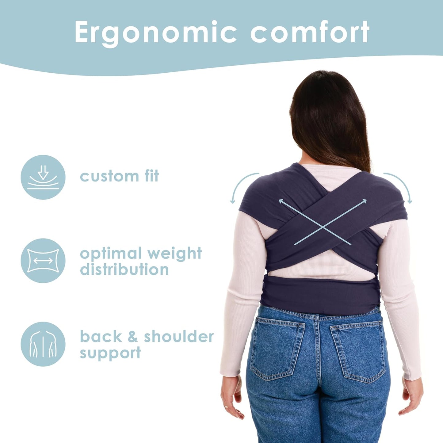 Sleepy Wrap Stretchy Ergonomic Baby Carrier Sling for Newborns to Toddlers - Hands-Free Lightweight Baby Wrap 7-35 lbs (Navy Blue)