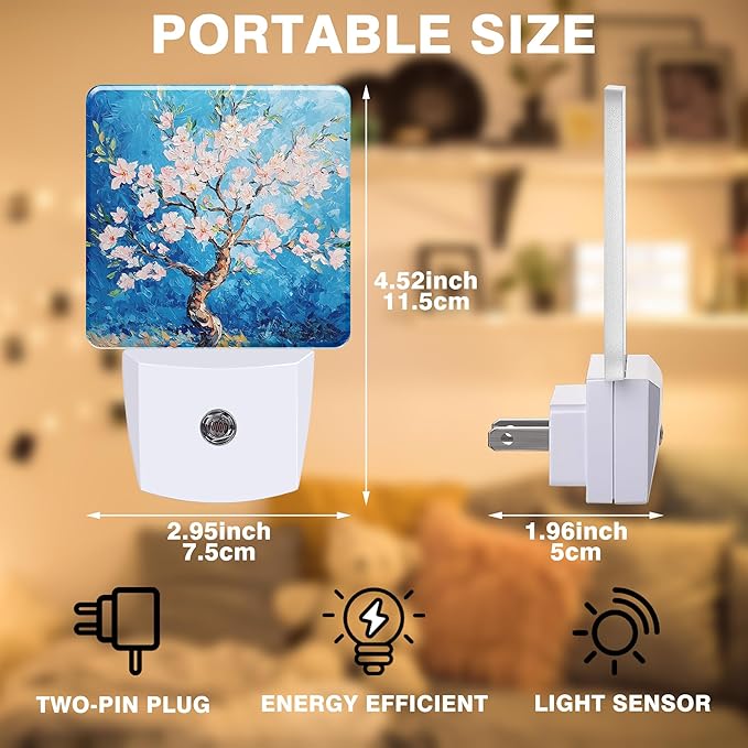 Night Light Blossoming Almond Tree Night Lights Plug into Wall Smart Dusk to Dawn Sensor 0.5W Energy Efficient Led Lamp for Men Women Bedroom Bathroom Hallway Stairway Decor