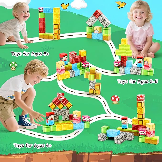 CS COSDDI Magnetic Building Blocks 35PCS, Magnet Cubes Montessori Stacking Toys for Toddlers, Toys for 3-6 Olds Girls Make Your Own Night Light Birthday for Kids