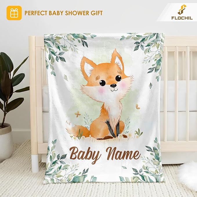 Personalized Baby Blankets, Custom Baby Blanket - Baby Blanket with Name for Boys, Best Gift for Baby, Newborn Elephants Flush Fleece (30x40) (Fox)