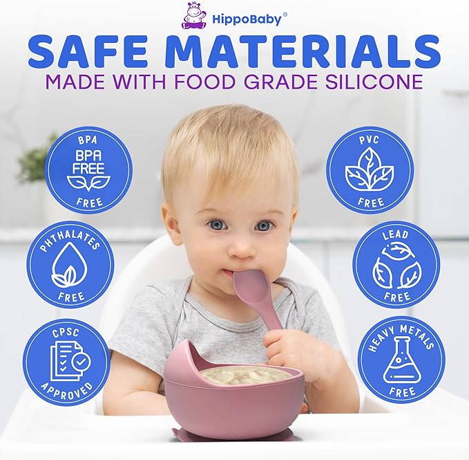 Baby Led Weaning Supplies |10 Piece Silicone Baby Feeding Set, Baby Toddler Bib Cup Divided Plate and Bowl Self Feeding Spoons Dish Set | Baby Utensils,Toddler Feeding Supplies (Rose Quartz)