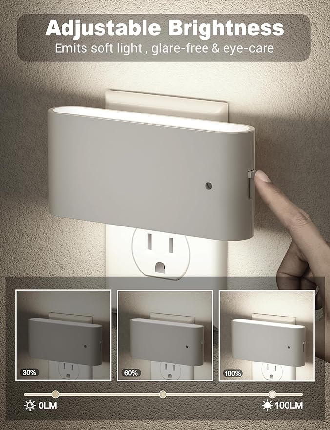 JandCase LED Night Lights Plug into Wall, Night Light with Dusk to Dawn Light Sensor, Dimmable Night Light Plug in [2 Pack], 5000K Cool White Nightlight for Bedroom Hallway Kids Room Kitchen