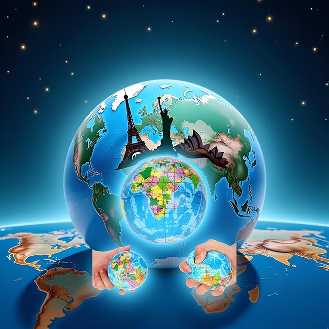 1Pc Blue Squishy Squeeze World Map Globe Palm Ball Slow Rising Stress Relief Ball for Birthday Xmas Gifts Xmas Stocking Fillers Party Bag Gifts (7.6CM)