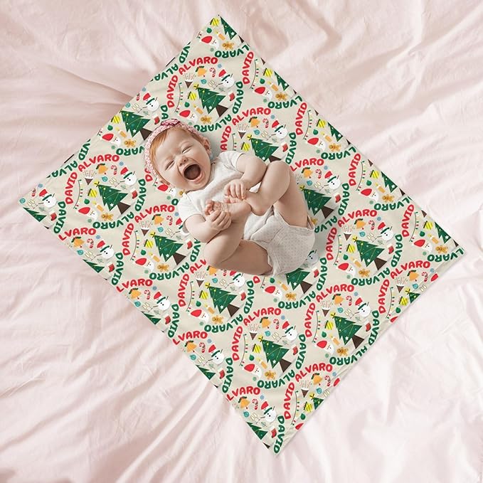 Ship Next Day - Custom Christmas Baby Blanket with Name | Multiple Styles Optional, Personalized Flannel Toddler Blanket, Christmas Swaddle for Boys & Girls, Xmas Decor Throw