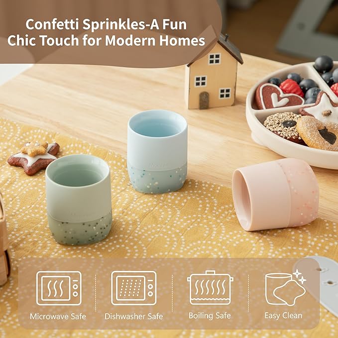 Moonkie Silicone Baby Cup 4 Months+ | Tiny Open Training Cup for Infants with Confetti Sprinkles | Baby-Led Weaning Essential | 2 oz (Soft Lilac, 1 Pack)