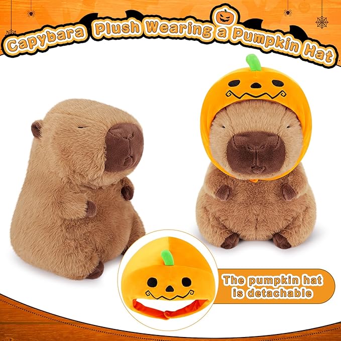 Achwishap Capybara Plush,Cute Plushies Halloween Capybara Stuffed Animal,Capybara Plush Toys,Kawaii Plush Stuffed Toy Plushie Gift for Kids Adults Thanksgiving(Capybara with Pumpkin Hat,12”)