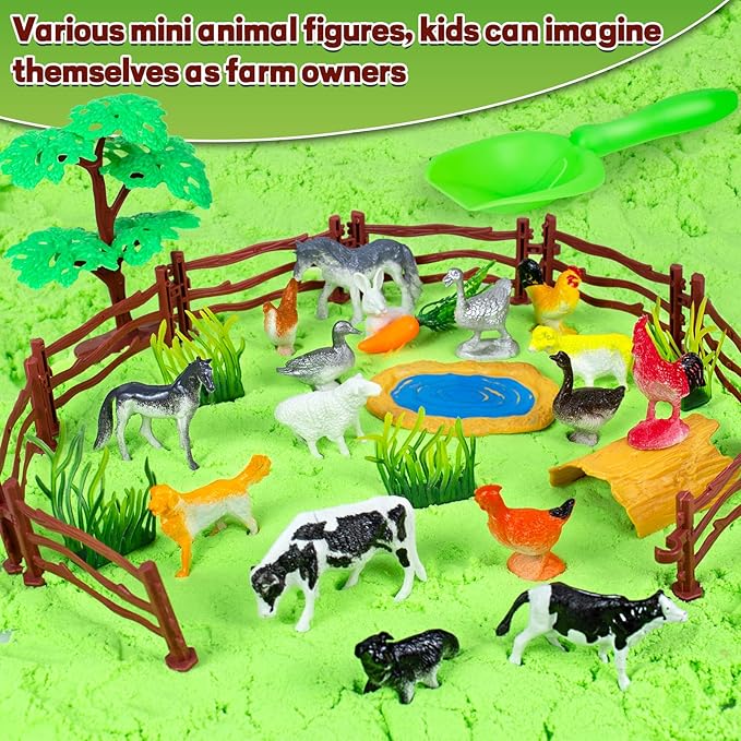 Sensory Bins Farm Animals Toys for Toddlers,Sensory Toys Play Sand Art Kit with Sandbox & Farm Animals & Tractor Playset,Indoor Outdoor Beach Toys for Boys Girls 3 4 5 6 7 Christmas Birthday Gift