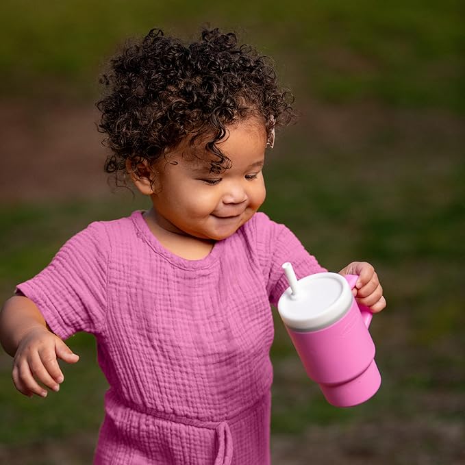 Infantino My 1st Tumbler, Silicone Sippy Cup with Straw & Handle, Spill-Resistant Baby Cup for On-the-Go, BPA-Free Transition Bottle, Cotton Candy