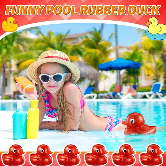 Honoson 6.89 Inch Giant Glitter Rubber Duck Big Glitter Rubber Duck Large Sparkly Duckling Bath Toy with Squeaky Sound for Summer Baby Shower Birthday Party Favor Gift(Red)