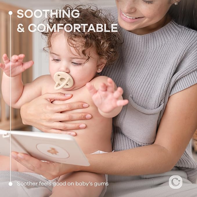 Comfy Cubs Baby Pacifiers, 5 Pack for 0+ Months, Soft Breast-Like Nipple Shape - CPSIA Compliant Silicone Pacifier for Newborns - Girl Pack Baby Essentials - Ideal Newborn Gift Set, Multicolor Neutral