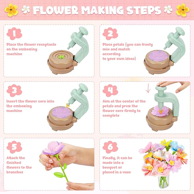 Fabric Flower Bouquets Toys, DIY Craft Kits Toys for Kids - Flowers Market Toy, Build Your Flower Bouquet, Arts & Crafts for 4 5 6 7 8 Year Toddler Girl, Educational Activity Preschool B-Day Gifts