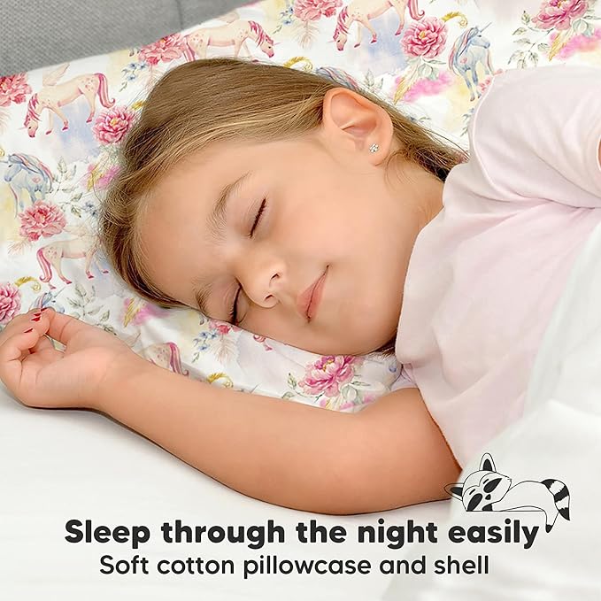 Toddler Pillow with Pillowcase - 13x18 My Little Dreamy Kids Travel Bed Pillows for Sleeping, Organic Cotton Small Pillowcase, Soft & Breathable, Machine Washable, Toddlers 2-5 Years Old (Fantasy)