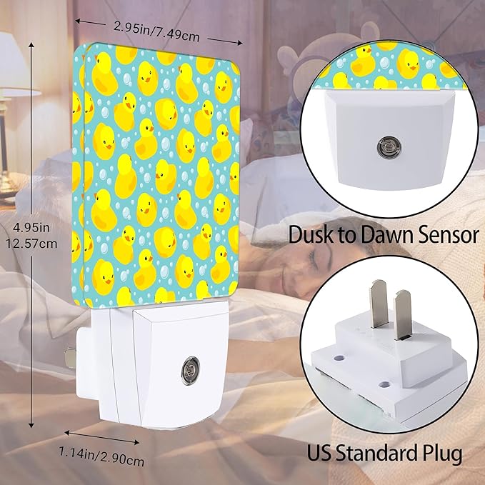 Yellow Rubber Ducks Night Light, Dusk to Dawn Smart Sensor Nightlight for Bedroom Bathroom Kitchen Hallway Stairs Hallway, Plug-in, Energy Efficient Decor Desk Lamp Gifts
