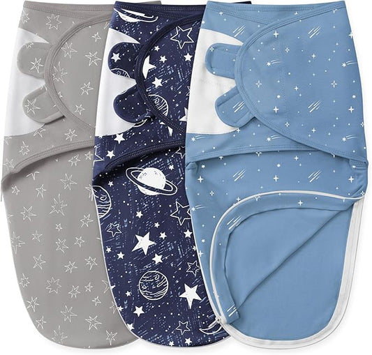 Baby Swaddles for Newborns with Zipper, 100% Cotton Newborn Swaddle Sack, 3 Pack Baby Swaddles 0-3 Months Swaddle Sleep Sack for Newborn Baby Boy Girl Blue Planet