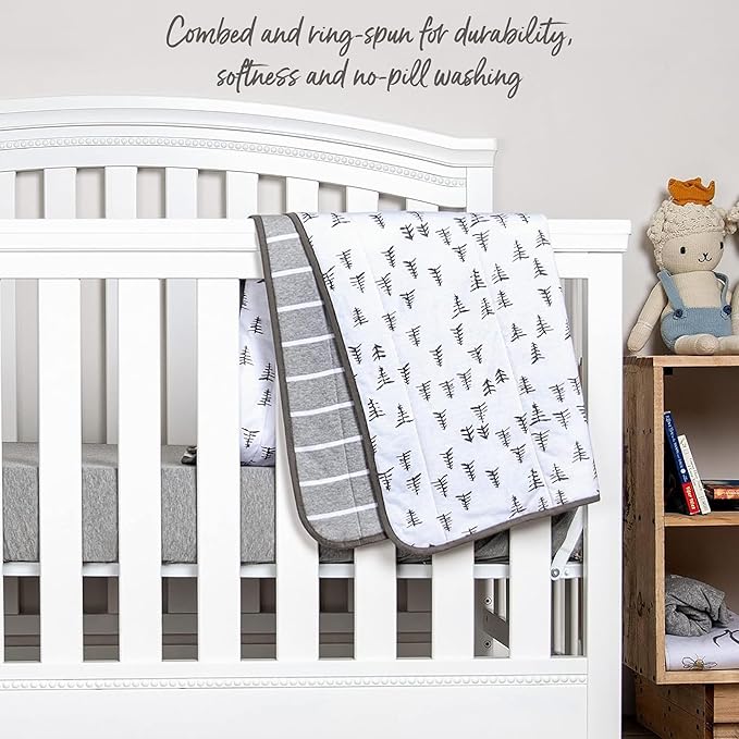 Burt's Bees Baby Infant Reversible Blankets 100% Organic Cotton GOTS Certified - Pine Forest Prints with Quilting Pattern Soft Nursery Blanket with 100% Polyester Fill for Size 30 x 40 Inch