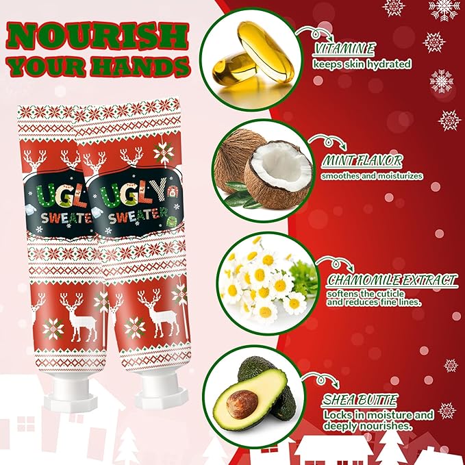 24 Sets Christmas Ugly Sweater Baby Shower Hand Cream and Lip Balm Gift Christmas Party Favors Travel Size Hand Lotion and Lip Balm Bulk Winter Wedding Bridal Shower Party Supplies for Guest
