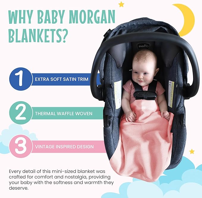 Thermal Waffle Knit Baby Blanket - Soft Breathable Mini Blanket for Newborns and Infants - Toddler Blankey for Strollers, Travel, Naptime, Nursery and More - 18" x 20" (Pink, Satin Trim)