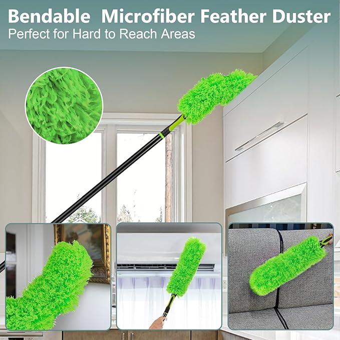 15 Foot Dusters for Cleaning, Duster with Extension Pole 7-15ft, Microfiber Feather Duster Used for Cleaning Ceiling Fan, High Window, Blinds, Shutters, Sofa, Cobweb Duster for Home (14 PCS)