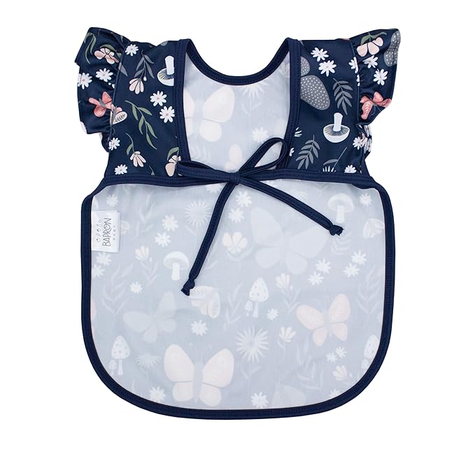 BapronBaby Flutter Butterfly Garden Bapron - No Neck Tie Safer Bib for Baby & Toddler - Soft Waterproof Stain Resistant - Machine Washable - Sz Preschool 3-5yrs