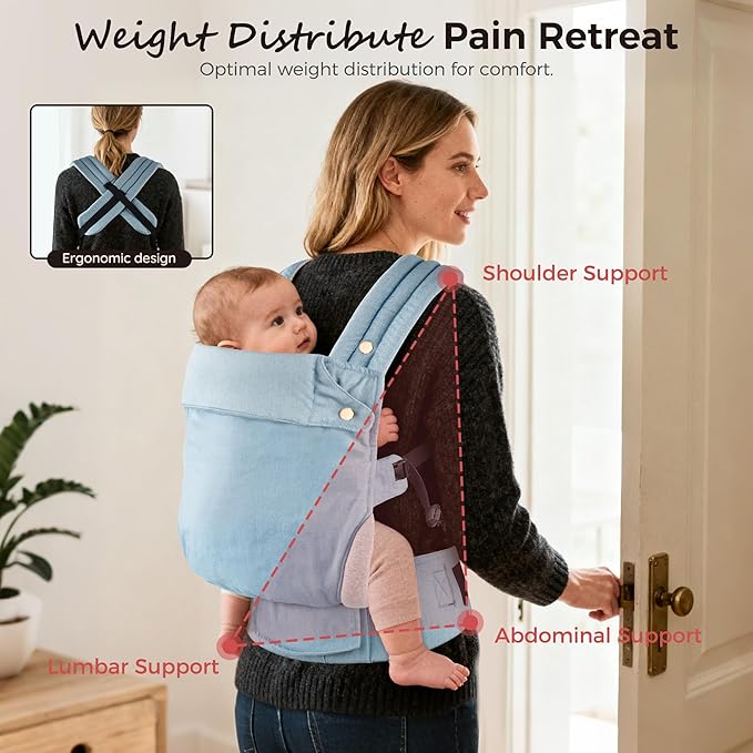 Baby Carrier Newborn to Toddler- Ergonomic,Cozy and Lightweight Infant Carrier for 7-40lbs,3 Carry Positions Newborn Carrier,Denim Blue