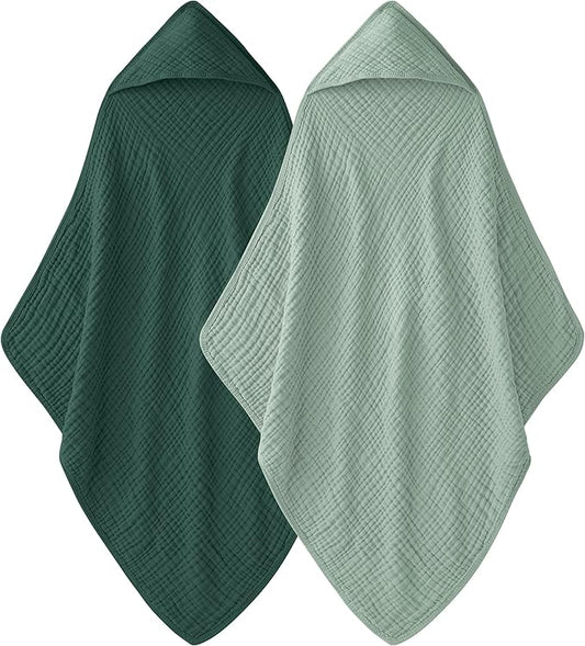 Hooded Baby Towels for Newborn - 2 Pack, 100% Muslin Cotton, Baby Bath Towels with Hood, Soft and Absorbent for Boys, Girls Infant, Toddler and Kids, Large 32x32 Inches, Newborn Essential