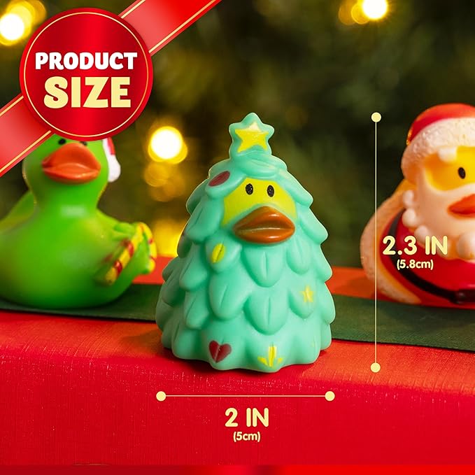JOYIN 24 Pcs Christmas Ducks Bath Toys, Assorted Cute Rubber Duckies Bulk for Christmas Party Favors, Mini Ducky Baby Bathtub Shower Pool Toys for Kids, Xmas Table Dcorations Stocking Stuffers Gifts