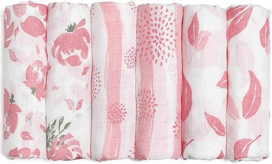 GLLQUEN BABY Receiving Blanket Boy Cotton Muslin Swaddle Blankets Girl Newborn Squares Breathable & Soft Thin Baby Blankets Cloths Double Absorbent Infant Swaddling Wrap - 6 Pack (Flower)