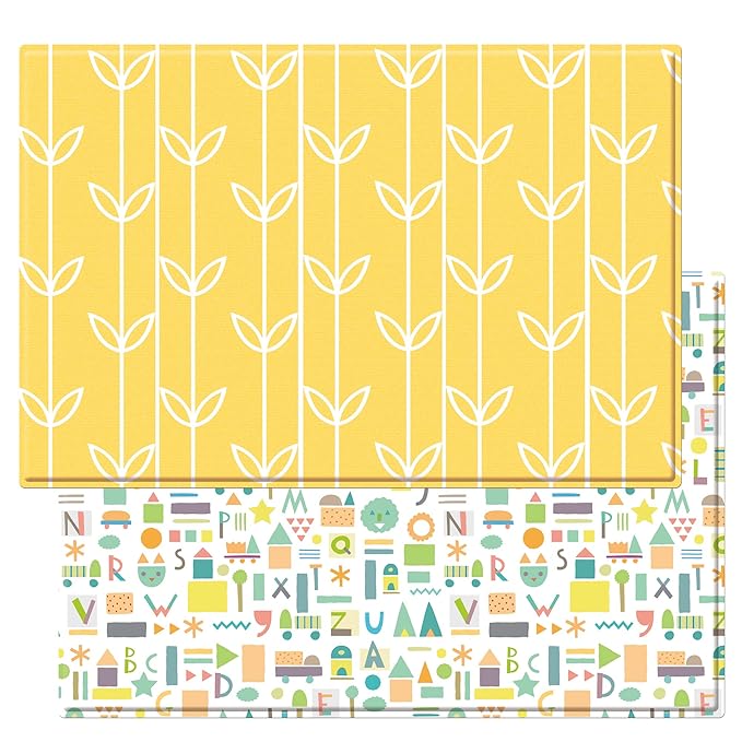 Baby Care Play Mat (Large, Sea Petals - Yellow) 82'' x 55'' Original One-Piece Reversible Rollable Waterproof Play Mat for Infants, Babies, Toddler, and Kids