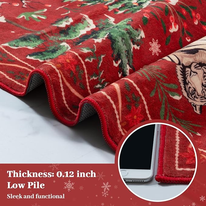 OJIA Christmas Rugs 5x7 Washable Rugs for Living Room, Xmas Red Holiday Rug Soft Animal Bedroom Carpet Ultra-Thin Entryway Rug, Non-Slip Throw Carpet for Kids Nursery Playroom Dining Room
