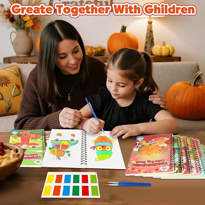 ZMLM 24 Water Coloring Books for Kids Party Favors - Bulk Mini Coloring Books for Kids Ages 4-8,Small Birthday Goodie Bag Stuffers School Teacher Return Gift Art Crafts Classroom Prizes (Thanksgiving)