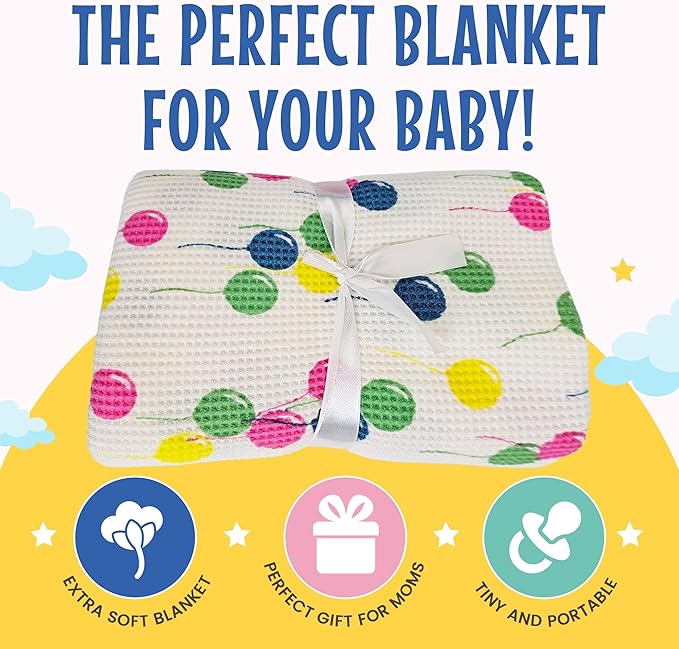 Thermal Waffle Knit Baby Blanket - Soft Breathable Mini Blanket for Newborns and Infants - Toddler Blankey for Strollers, Travel, Naptime and More - 18" x 20" (Balloon Multi, Nylon Trim)