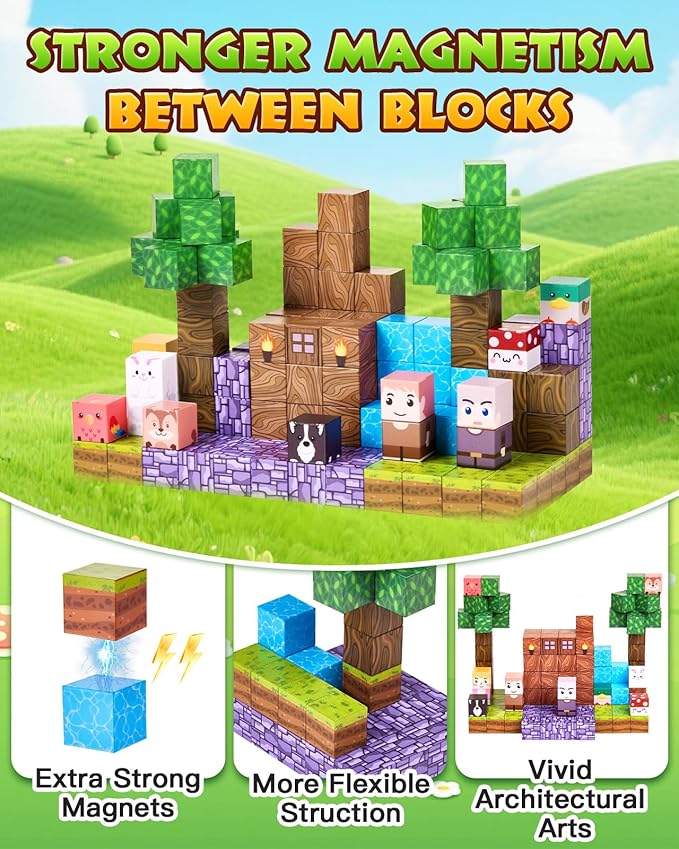 126PCS Magnetic Building Blocks: Forest Castle Magnetic Blocks Building Toys, Toddler Magnet Toys STEM Building Game Sensory Gift for Kids Ages 3 4 5 6 7 8 9+ Boys Girls Birthday Gifts