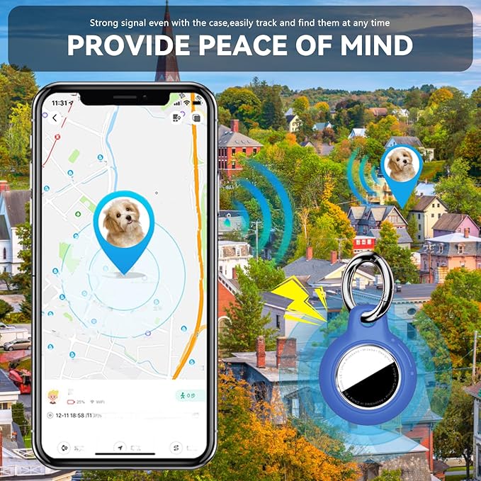 Upgrade Waterproof 2 Pack Airtags Holder with Apple Airtags Keychain, Hard PC Air Tag Case, Anti-Scratch & Shock Air tag Holder, Men's Women's Keyrings & Keychains-White+Blue