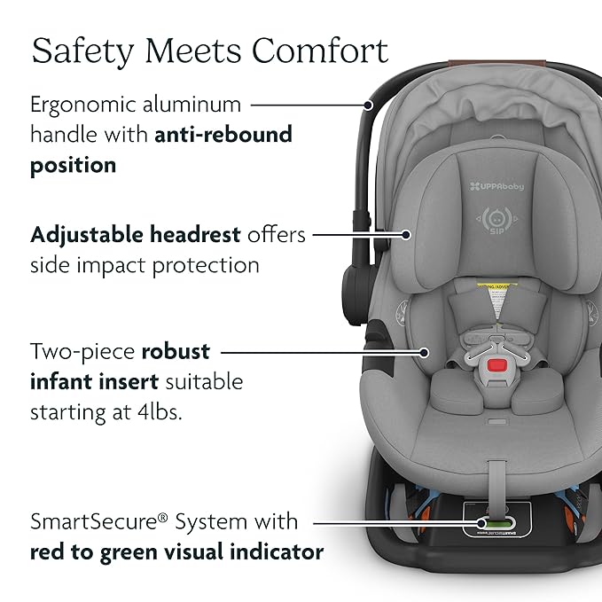 UPPAbaby Aria Lightweight Infant Car Seat/Just Under 6 lbs for Easy Portability/Base with Load Leg + Infant Insert Included/Direct Stroller Attachment/Declan (Oat Mélange/Chestnut Leather)