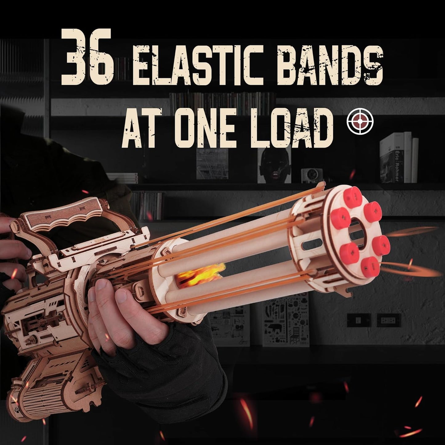 ROKR Gun 3D Puzzles for Adults, Wooden 3D Puzzle Rubber Bands Gun Toy, Rotating-Barrel Machine Gun, Wood Model Craft Kits, Cool Hobbies Birthday Gifts for Men Teen Boys 14+