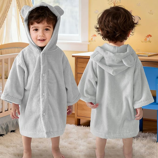 VOOVA & MOVAS Baby Hooded Bath Towel with Bear Ear (0-3Years) 100% Cotton Soft Absorbent Skin-Friendly Bath Pool Beach Towel Robe for Newborns & Infants - Perfect Set,Gray