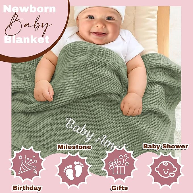 ONFAON Personalized Baby Blanket, Customized Swaddle Blanket Embroidered with Name, 30x40 inch Custom Blankets for Boys and Girls, Custom Gifts for Newborns, Baby Showers Birthday Christmas
