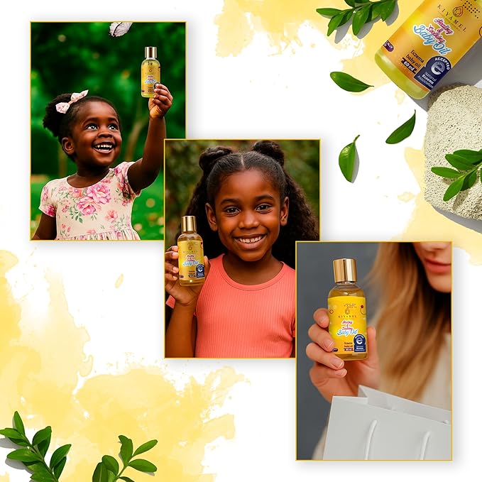 KIYAMEL Healing and Soothing Baby Oil, Fast Absorbing Moisturizer for Sensitive Skin, with Jojoba, Argan & Black Currant Oil, Natural Orange Scent and Vitamin E Enriched