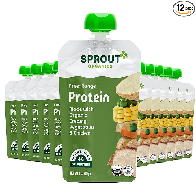 Sprout Organic Baby Food Pouches Stage 3, Creamy Vegetables w/ Chicken, 4 Oz (Pack of 12)