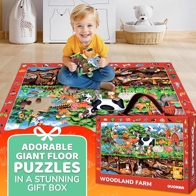 QUOKKA Floor Puzzles for Kids Ages 4-8 – 2x3 FT Giant Search and Find Jigsaw – 48 Large Pieces – Above and Beyond Observational Scene – Educatinal Montessori Toy with Gift Box – Fun Learning Activity