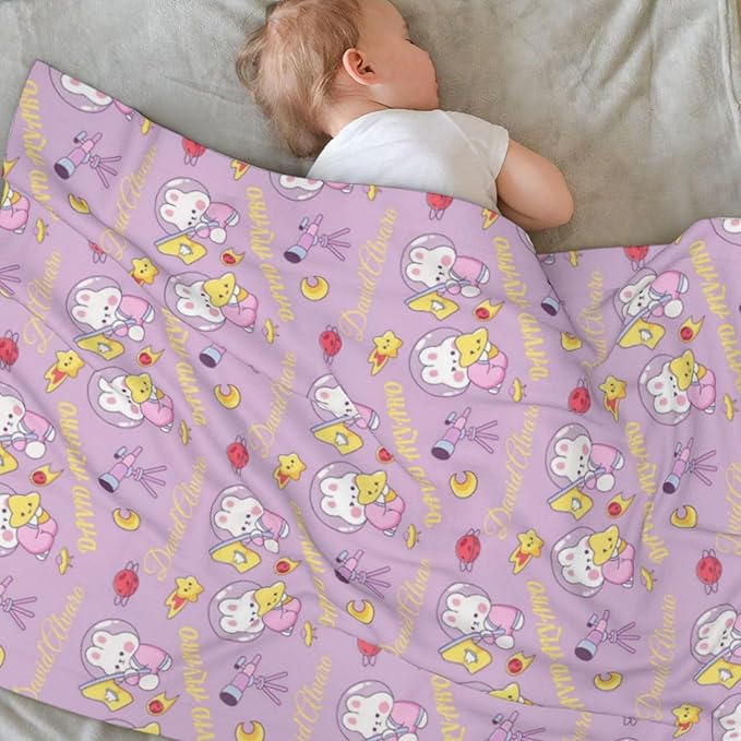 Ship Next Day, Personalized Baby Blanket for Boys Girls - Printed in USA, Custom Name Toddler Blanket with Rabbit Pattern, Perfect Newborn Gift