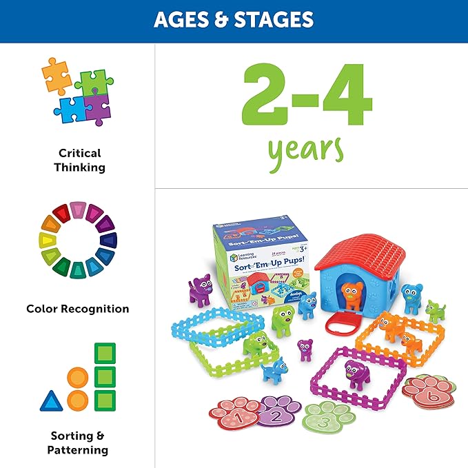 Learning Resources Sort-'Em-Up Pups - 28 Pieces, Ages 3+, Color Sorting and Matching for Toddlers, Fine Motor Skills, Gifts for Boys and Girls