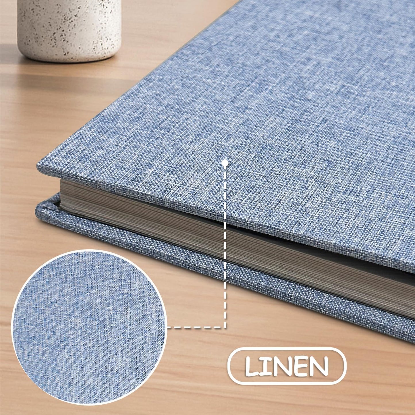 Large Photo Album Self Adhesive Scrapbook Album for 4×6 5×7 8×10 Pictures DIY Magnetic Linen Cover Album 60 Pages for Family Wedding Gifts with Metal Pen and Plastic Board