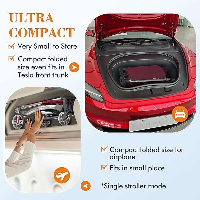 Beberoad Love R1 Auto-Folding Ultra Lightweight Double Stroller Twin Strollers, Side by Side Stroller for Babies and Toddlers Aged 6-36 Months, Only 23.5 lbs, Can Turn into Two Single Strollers, Red