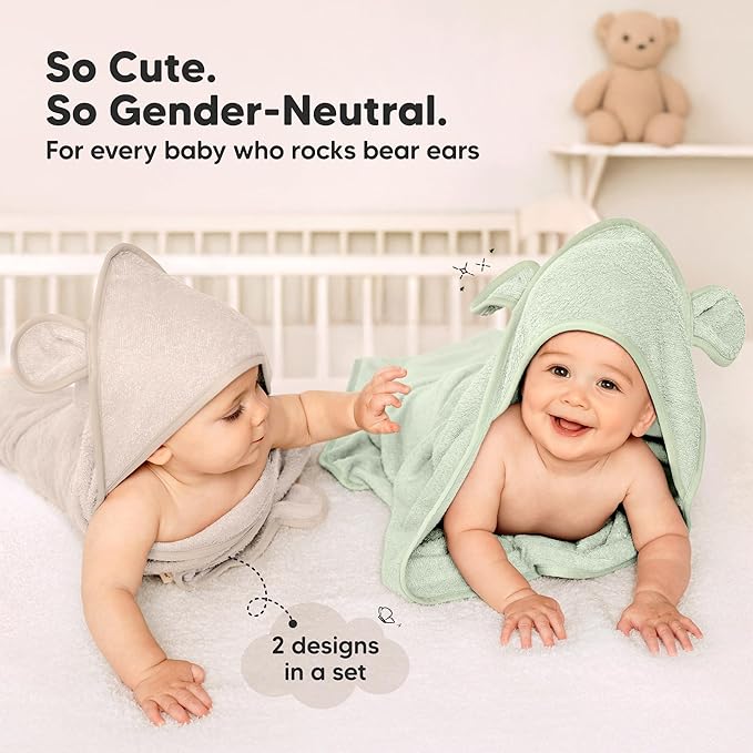 KeaBabies 2-Pack Hooded Baby Towels for Newborn - 30x30 Soft & Absorbent Viscose from Bamboo Baby Bath Towels with Hood for Infant, Toddler,Kids,Boys Girls,Newborn Bath Essentials (Sage, Petite)