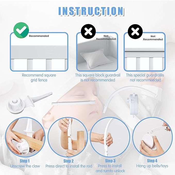 26 inch Baby Crib Mobile Bed Bell Holder Arm, Mobile Hanger, The Bracket Nut can be Adjusted Width，Baby Mobile Hanger