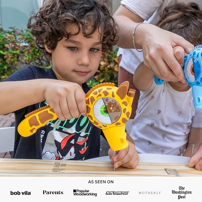 Handy Famm Real Metal Yellow Giraffe Hammer for Kids, Patented Safety Mouth Sleeve and Nail Remover, STEM DIY Tool for Children Ages 5 and Up