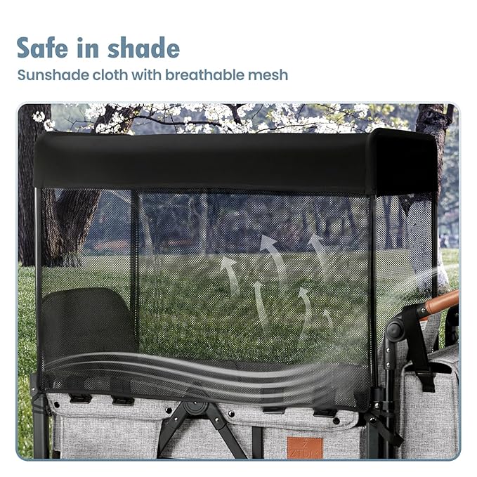 Wagon Stroller for 2 Kids, High Seat & 5 Point Harness, Foldable All-Terrain Wagon for Toddler with Canopy, Parent Organizer, Shoulder Bag, Adjustable Handlebar, Ultimate Double (Gray)