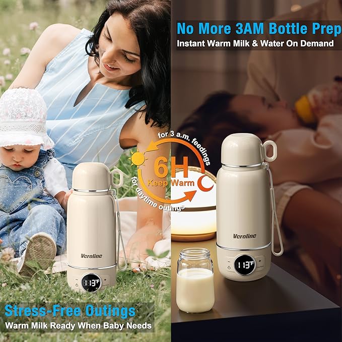 Portable Bottle Warmer for Travel– Warm Baby Formula, Breastmilk, or Water, 13.5oz Milk Warmer with Precise Temp Control & Long Battery Life, Super Fast Charging Baby Bottle Warmer for On-The-Go