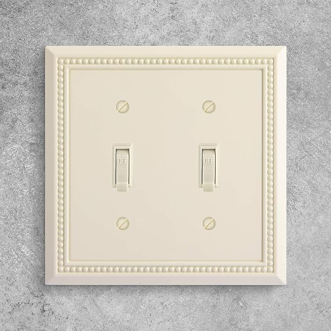 Henne Bery Sunken Pearls Heavy Duty Decorative Wall Plate Switch Plate Outlet Cover, Durable Solid Zinc Alloy (Double Toggle, Light Almond)